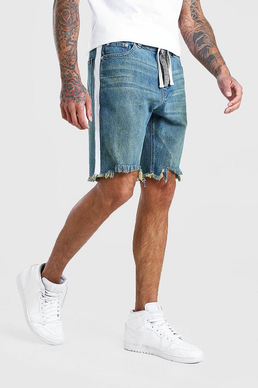 Vintage blue Loose Fit Frayed Hem Denim Shorts With Belt image number 1