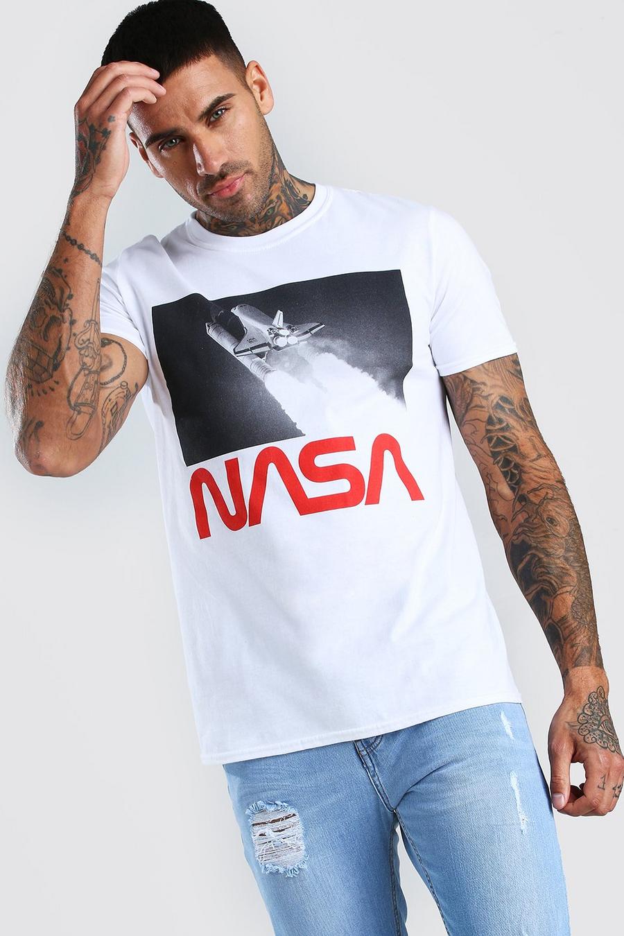 White T-shirt med NASA-tryck och raket image number 1