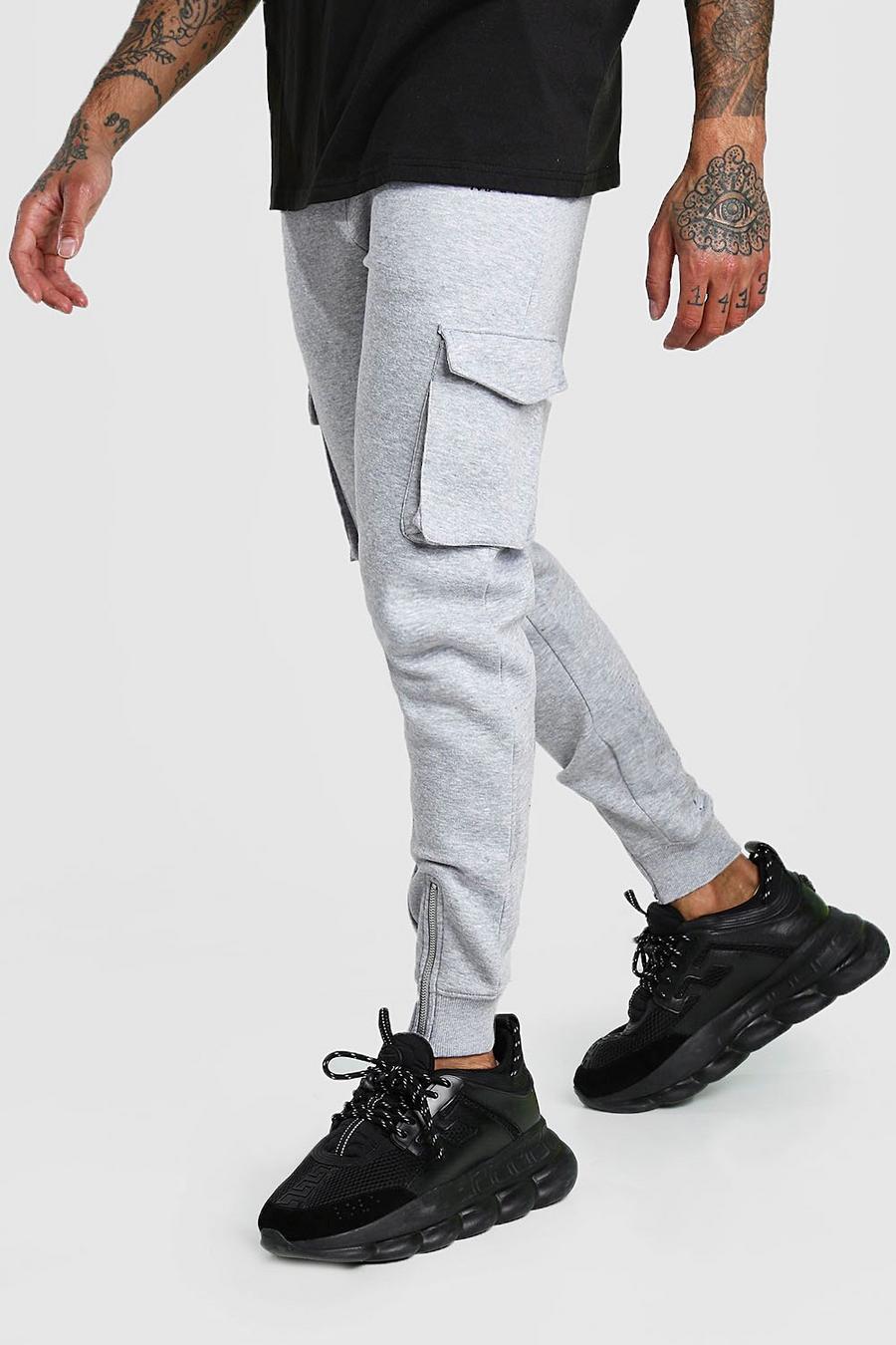 Grey marl Original Man Printed Cargo Track Pants With Zips image number 1