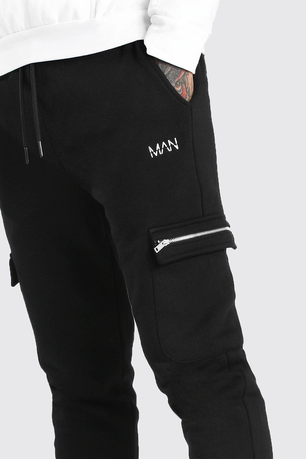 Mens Cargo Joggers with Zippers, Black Joggers with Zippers