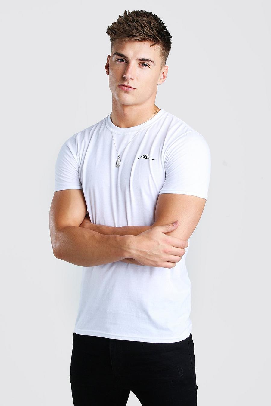 T-shirt con firma MAN e stampa sul petto, Bianco image number 1