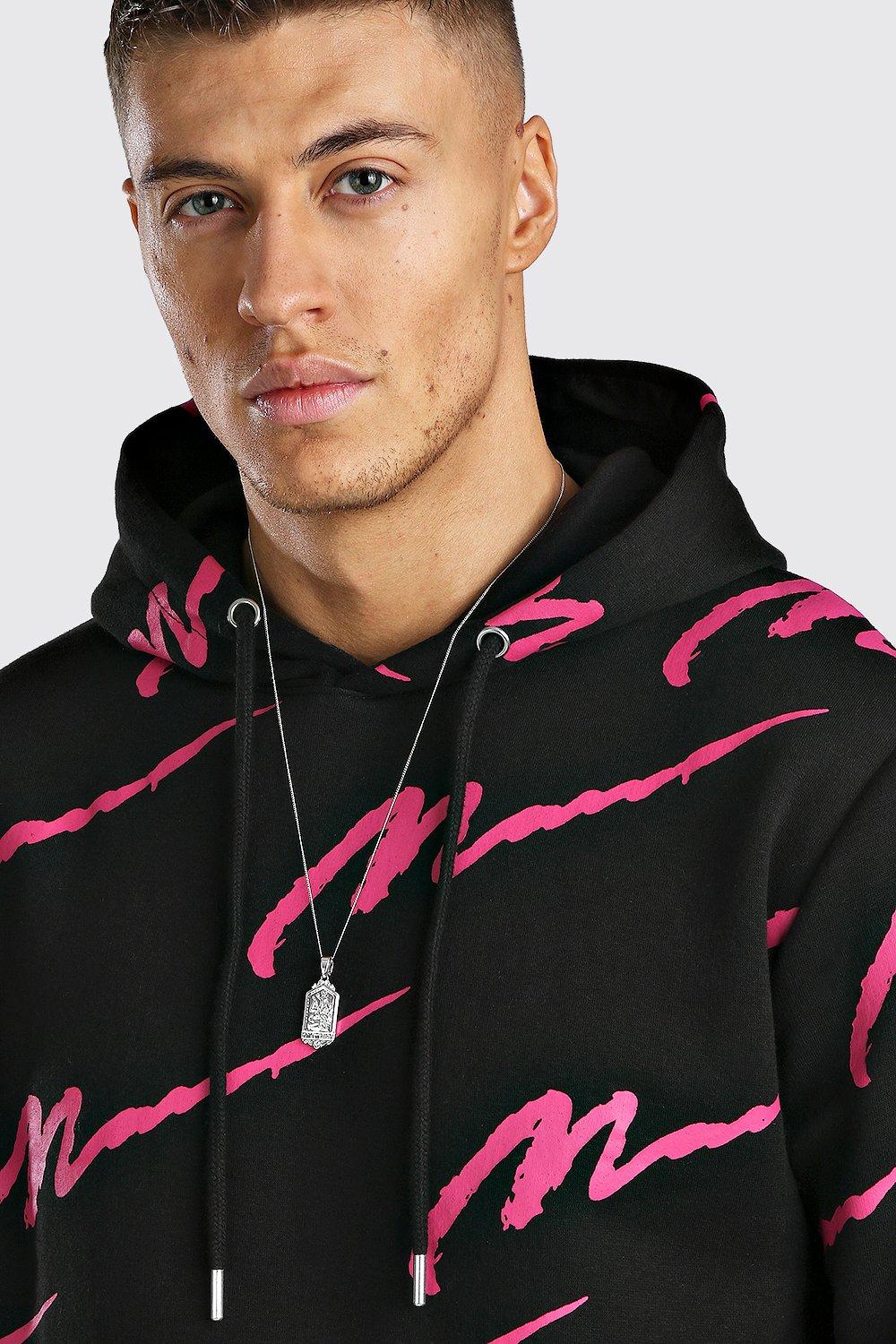 All over man printed hooded hot sale tracksuit black