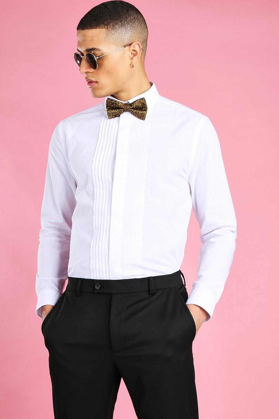White Long Sleeve Pleat Front Prom Formal Shirt image number 1