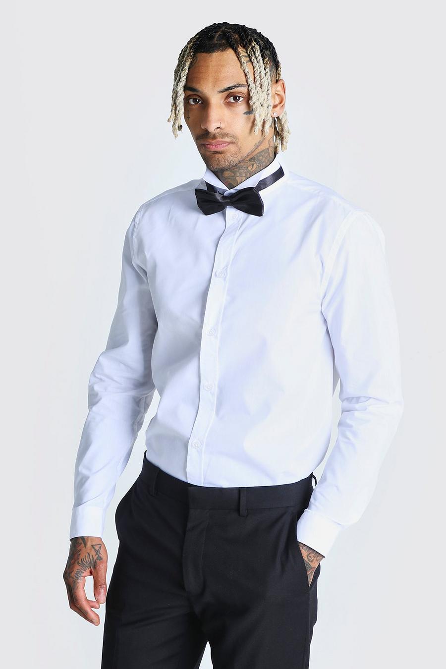 White Long Sleeve Wing Collar Prom Tuxedo Shirt image number 1
