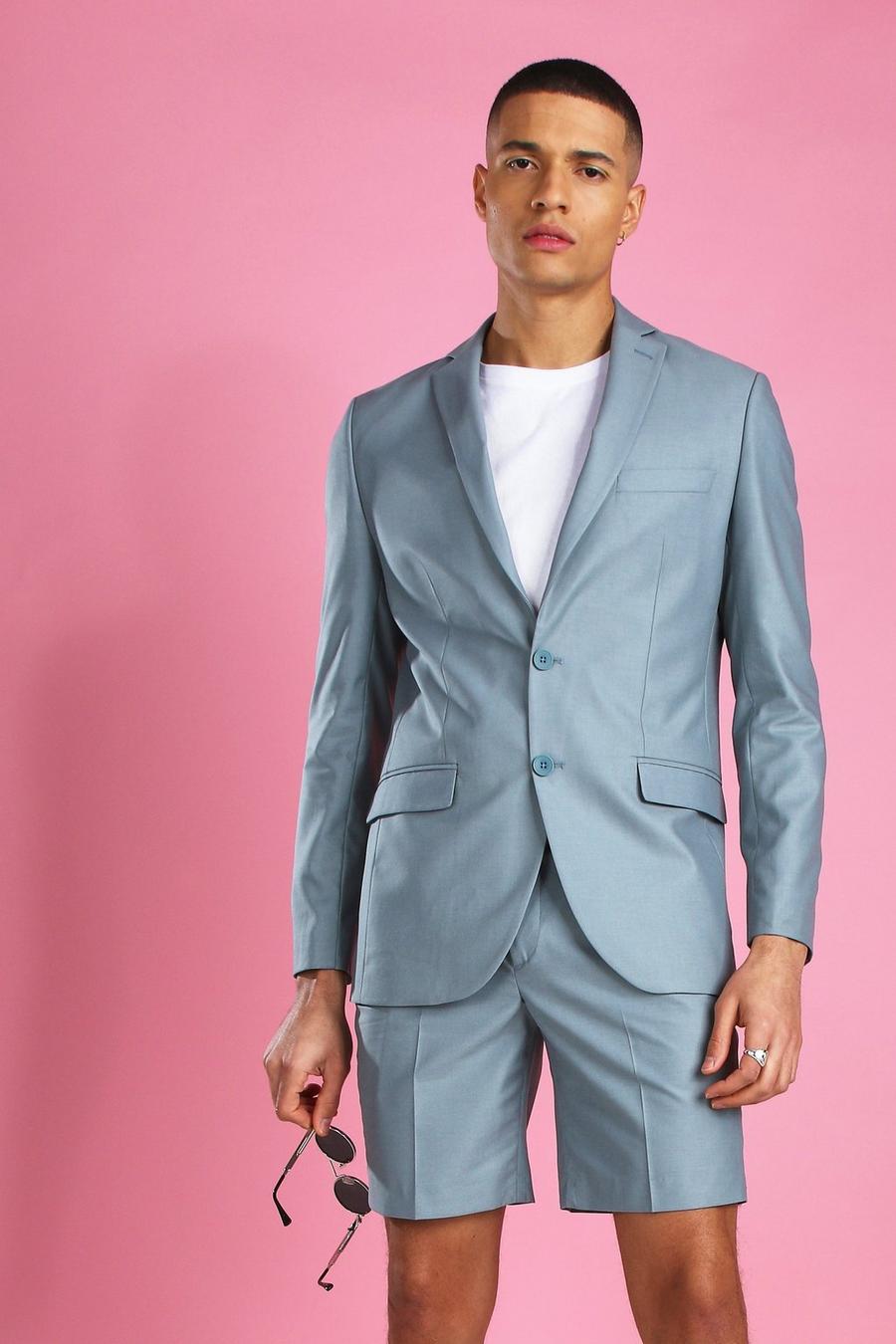 Blue Skinny Plain Suit Jacket image number 1