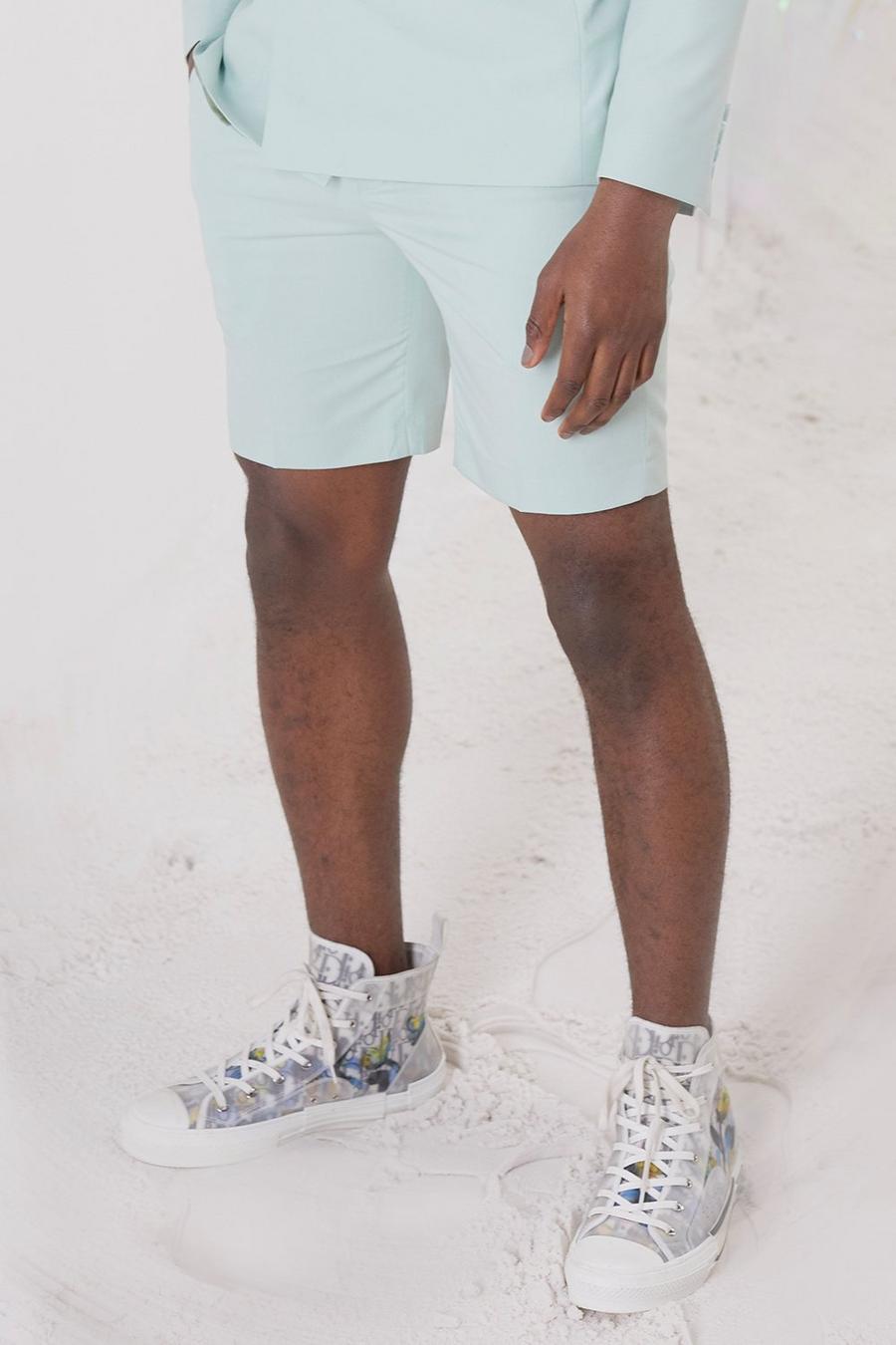Mint green Skinny Plain Tailored Suit Shorts image number 1
