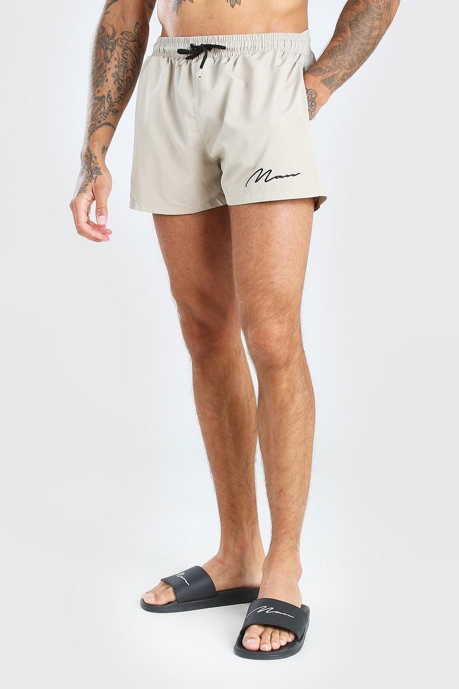 Taupe beige MAN Signature Short Length Swim Shorts image number 1