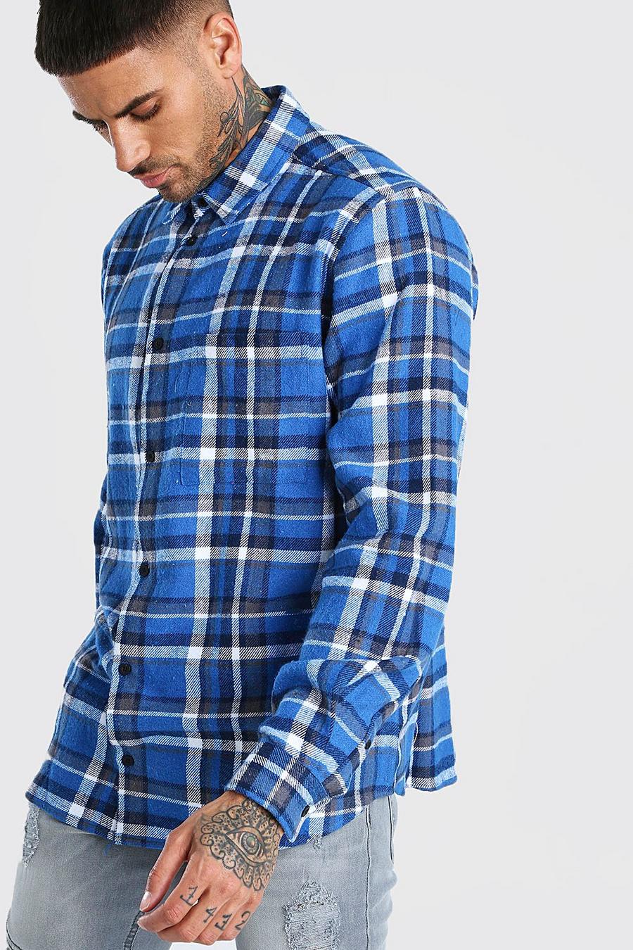 Blue Long Sleeve Oversized Bright Flannel Shirt image number 1