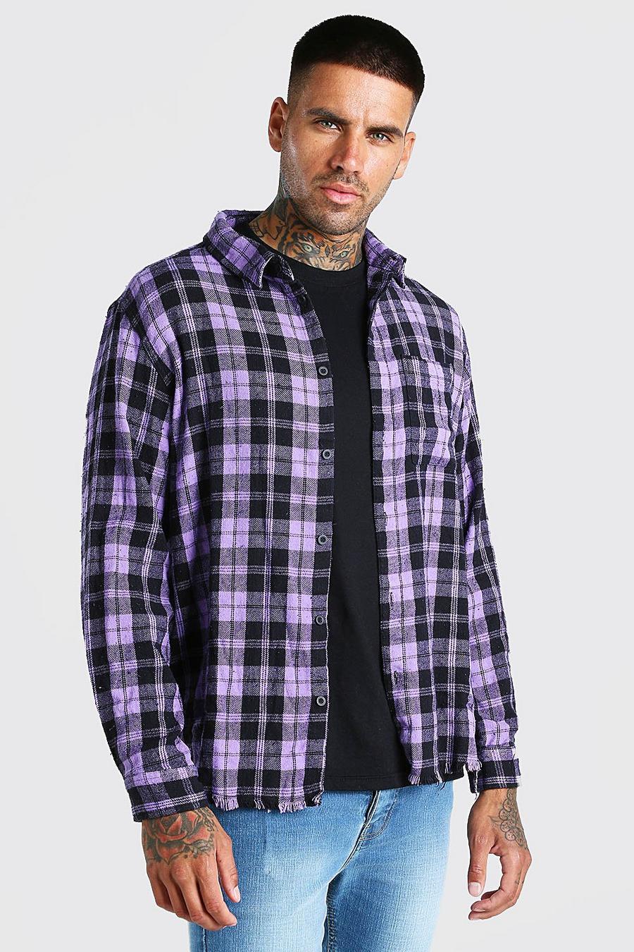 Lilac Long Sleeve Laundered Check Shirt image number 1