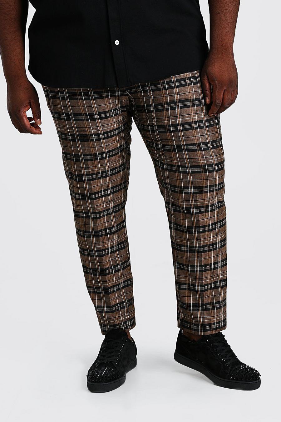 Brown Plus Size Plaid Check Slim Cropped Pants image number 1