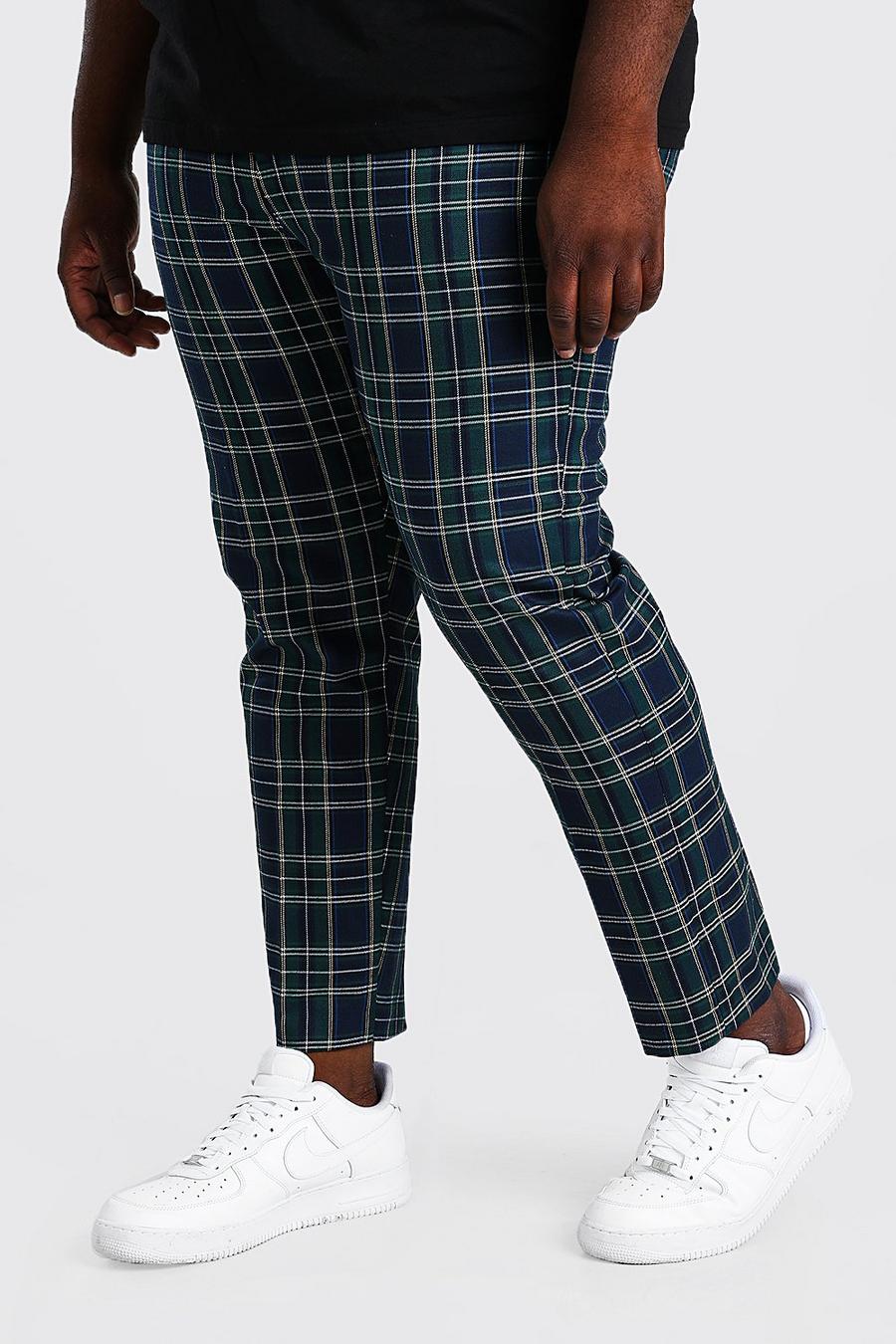 Green Plus Size Slim Cropped Chain Tartan Pants image number 1