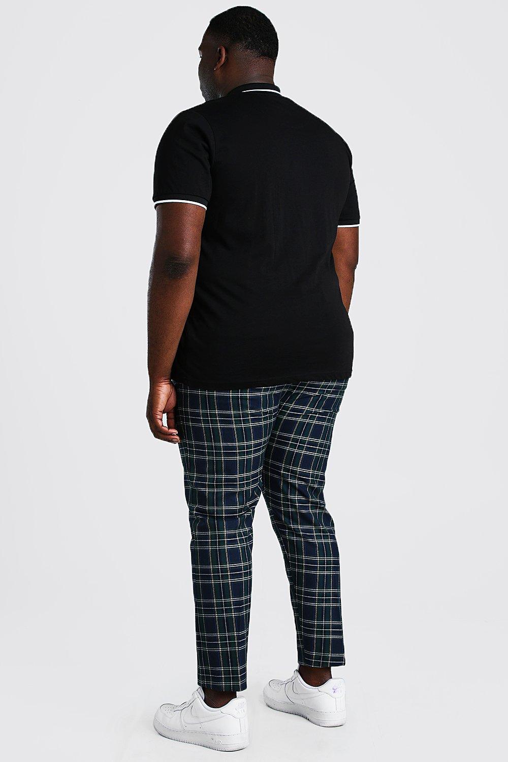 Black & Gray Plaid Pants With Belt Plus Size