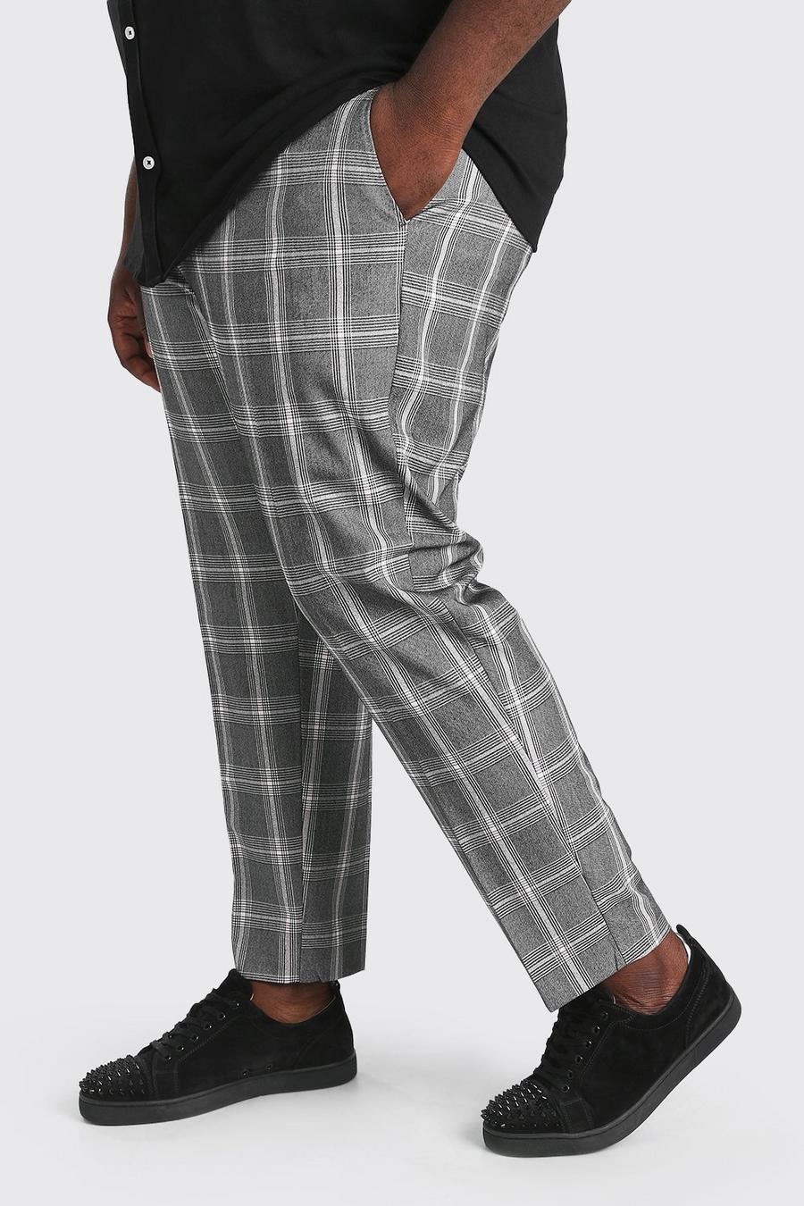 אפור מכנסי קרופ בגזרה צרה עם הדפס משבצות ושרשרת למידות גדולות image number 1
