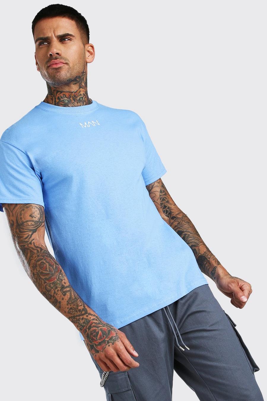 T-shirt imprimé MAN original au niveau du col, Bleu blue image number 1