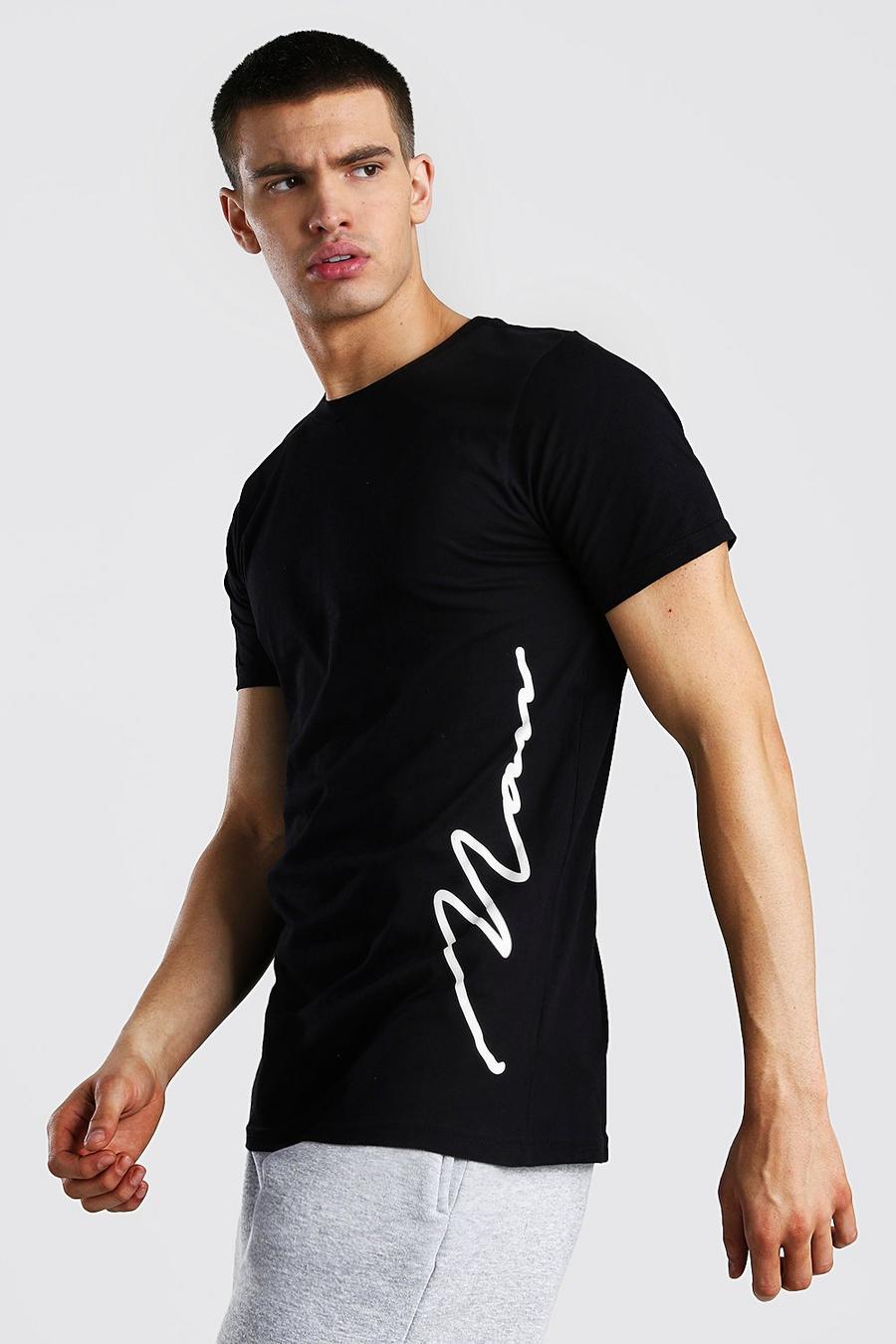 Black svart MAN Signature Side Print T-Shirt image number 1
