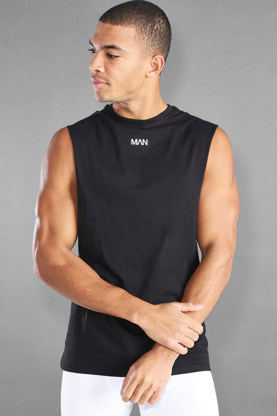 Black MAN Active Loose Fit Drop Arm Hole Vest image number 1