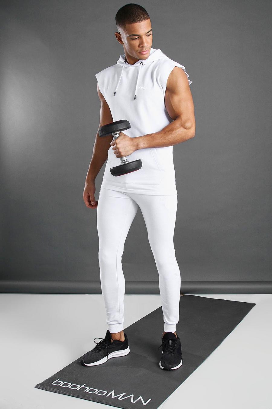 Ärmelloser Man Active Trainingsanzug mit Kapuze, Weiß image number 1