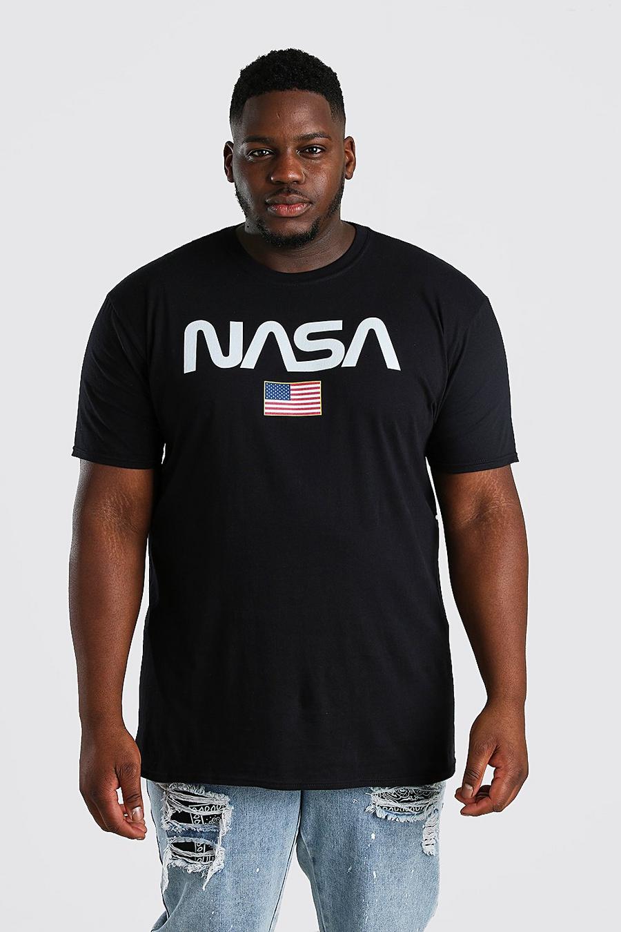 שחור טישרט ממותג NASA Stars לגברים גדולים וגבוהים image number 1