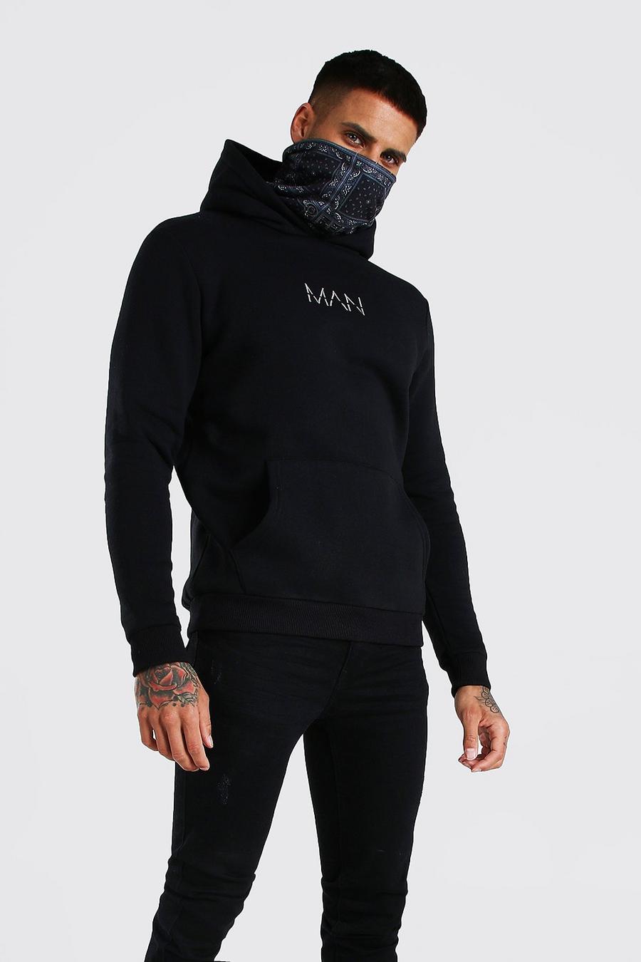 Black MAN Official hoodie med bandanamönstrad snood image number 1