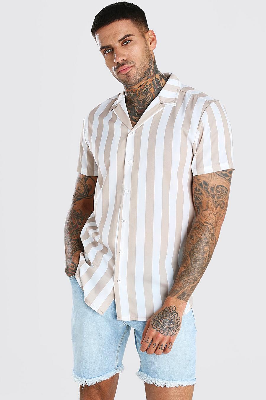 Stone beige Short Sleeve Stripe Shirt
