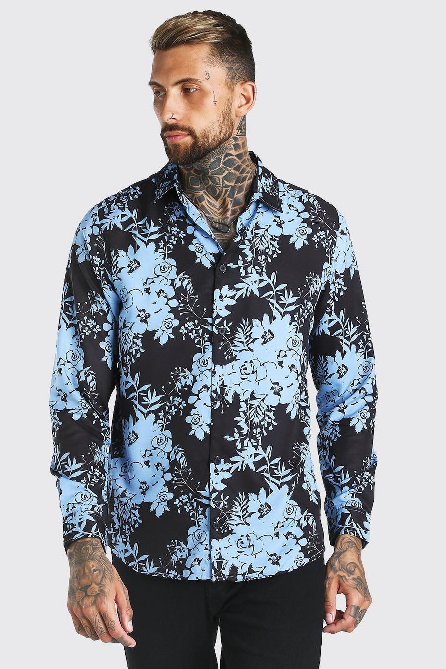 Camisa de manga larga con estampado floral, Granate image number 1