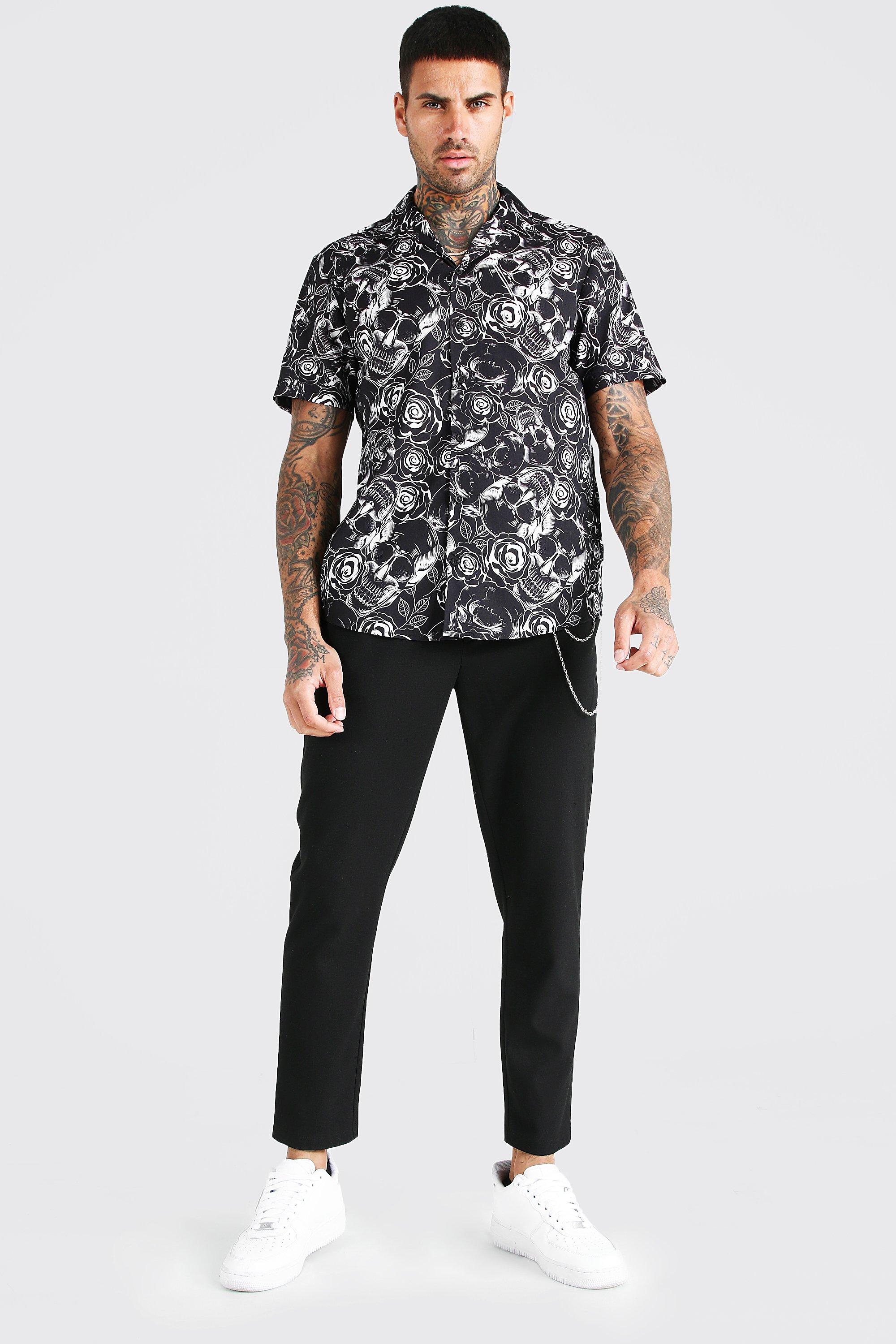 Men's Short Sleeve Skull Print Shirt