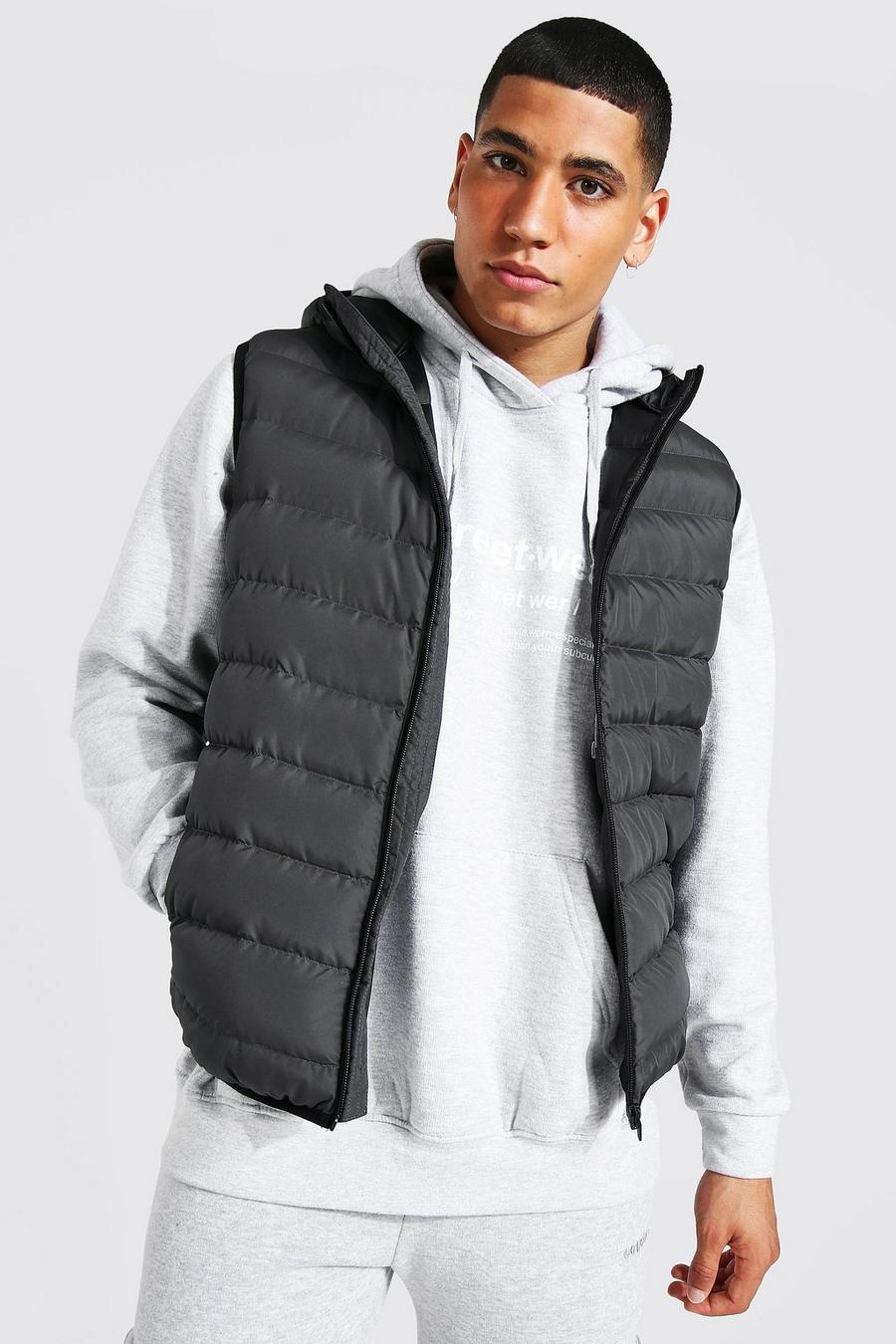 Mid grey Quilted Zip Through Gilet With Hood image number 1