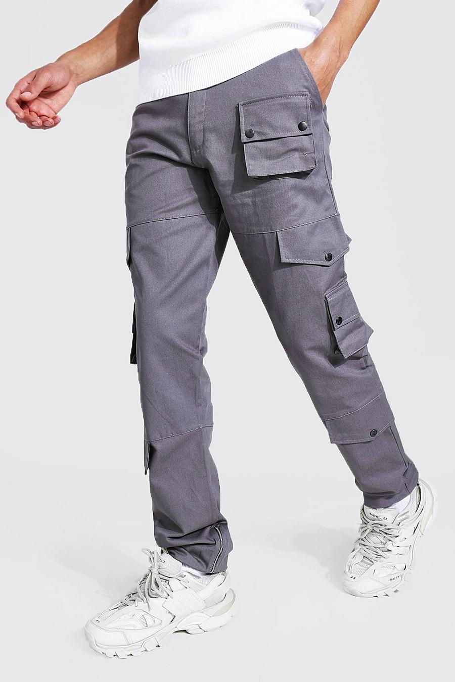 Tall lockere Twill Cargo-Hose, Schiefergrau image number 1