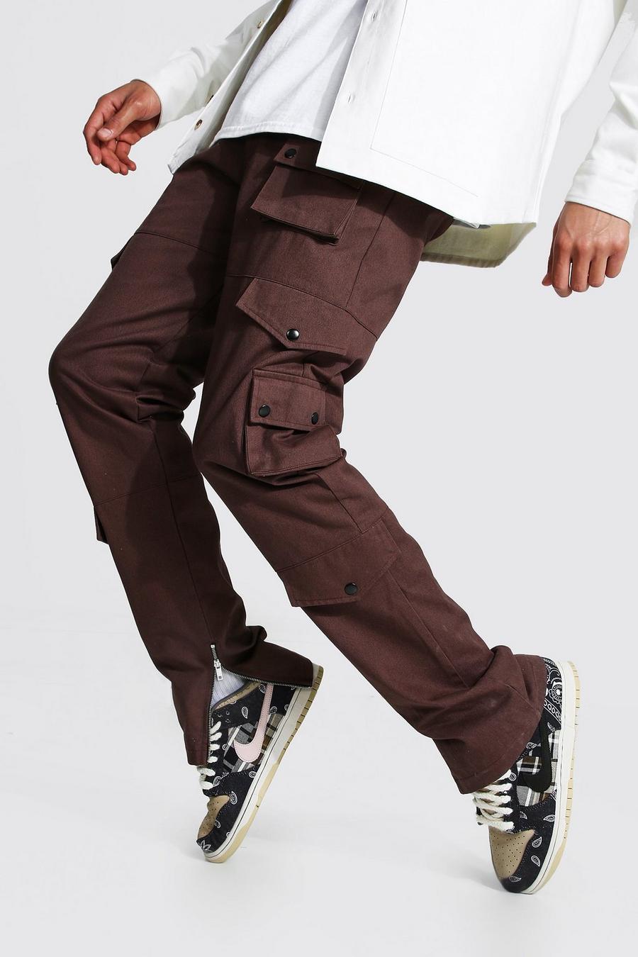 Chocolate Tall Relaxed Fit Twill Cargo Pants image number 1