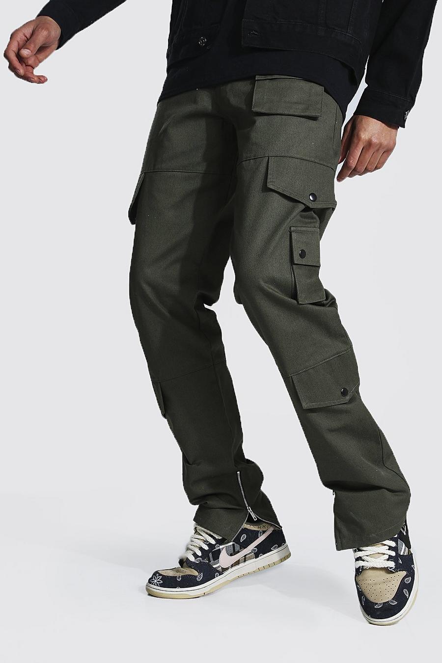 Khaki Tall Fixed Relaxed Fit Twill Cargo Trousers image number 1