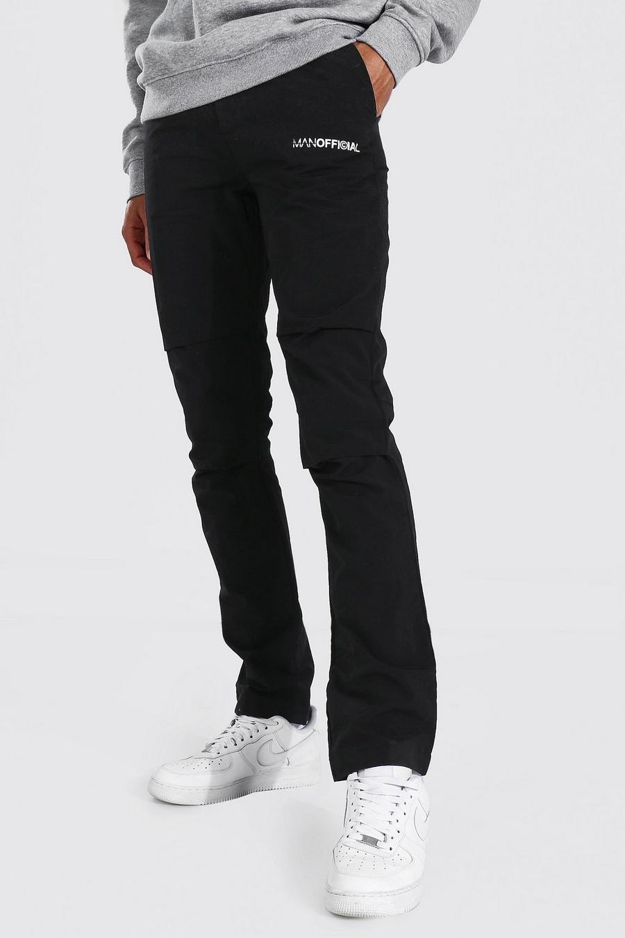 Pantaloni cargo Tall effetto stropicciato con scritta Man Official, Nero image number 1