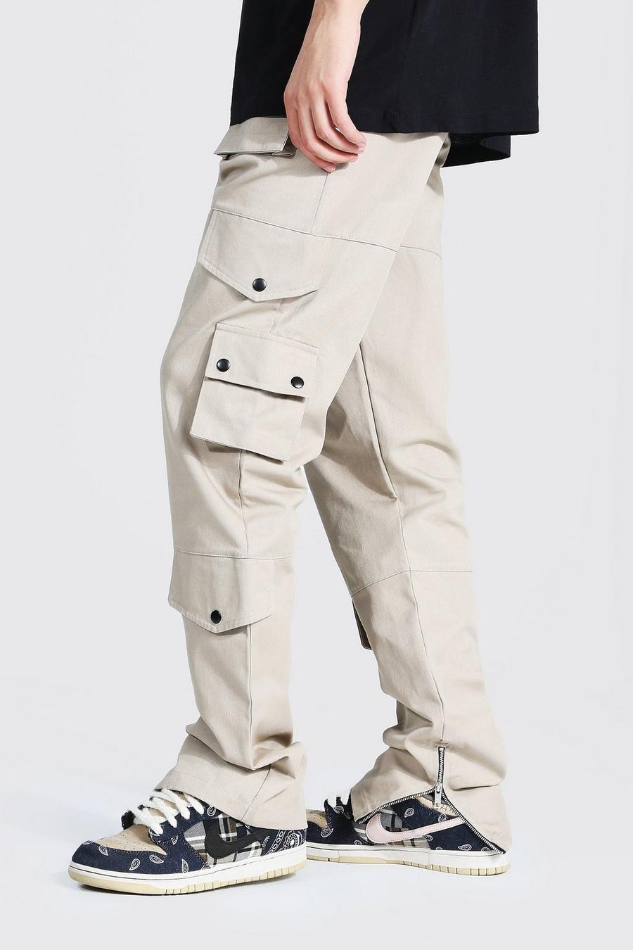 שמנת white מכנסי דגמ'ח מבד טוויל בגזרה נינוחה לגברים גבוהים 