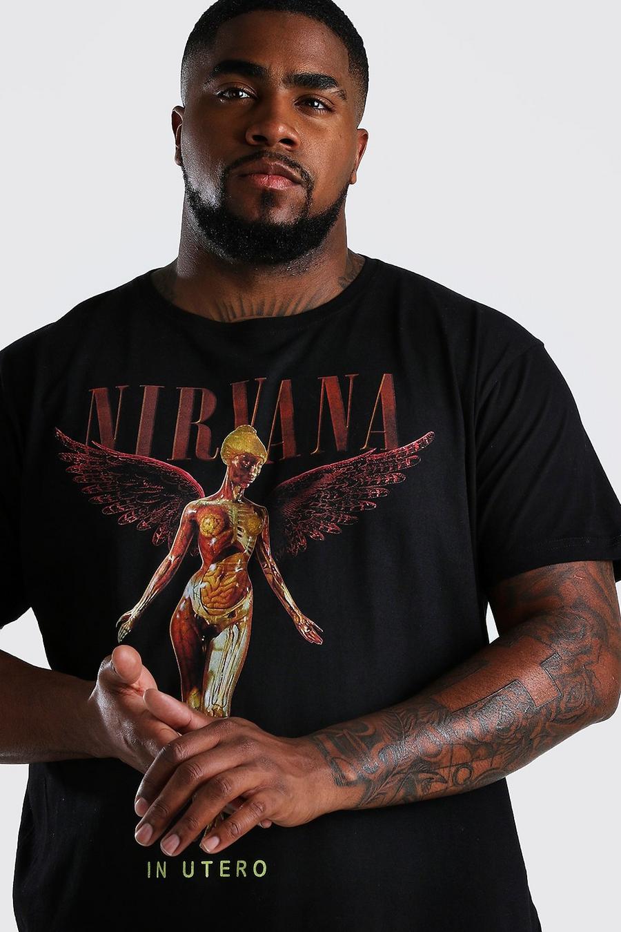 Plus T-Shirt mit lizenziertem Nirvana-Print, Schwarz image number 1