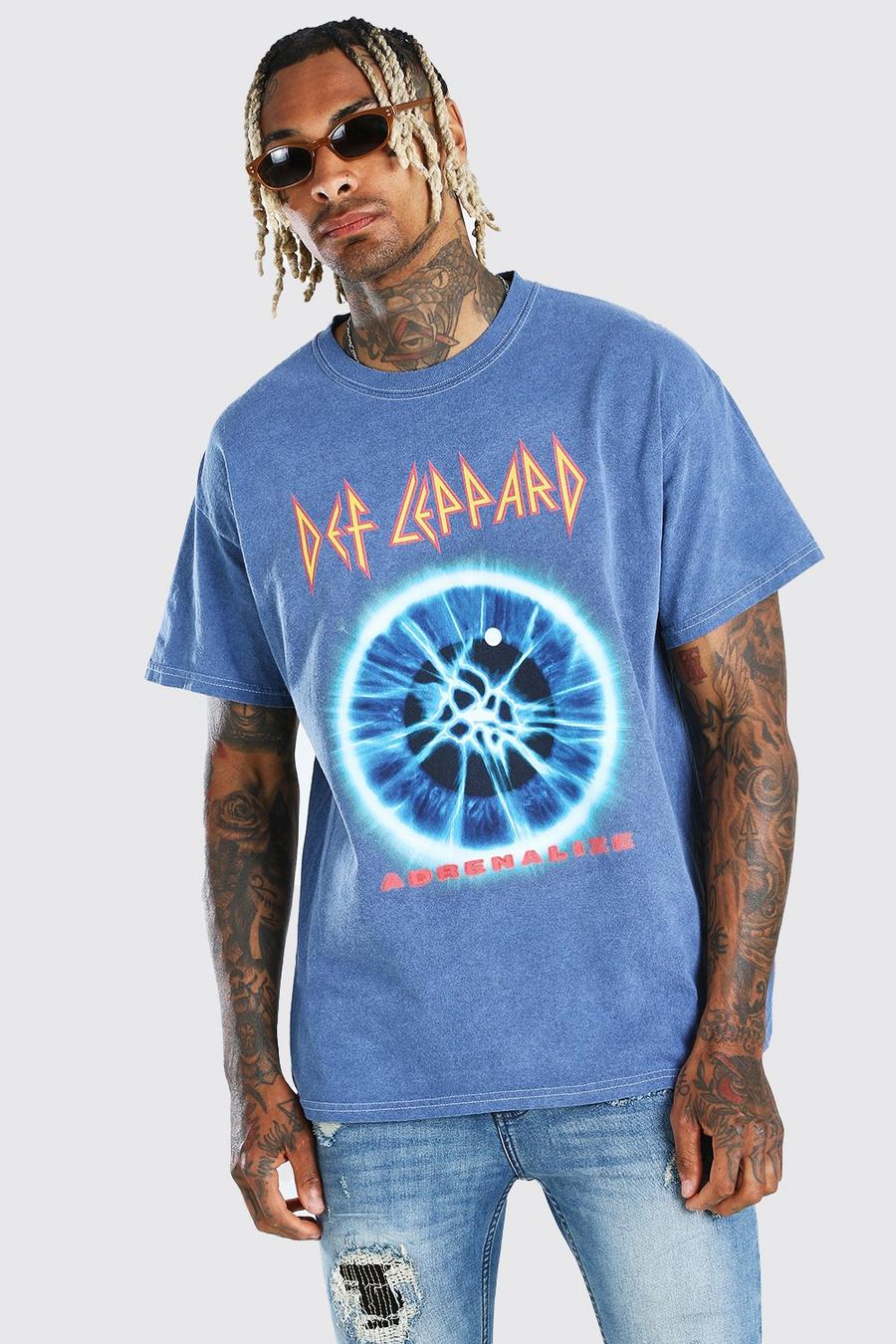 T-shirt imprimé Def Leppard effet tie-dye devant et dans le dos, Bleu image number 1