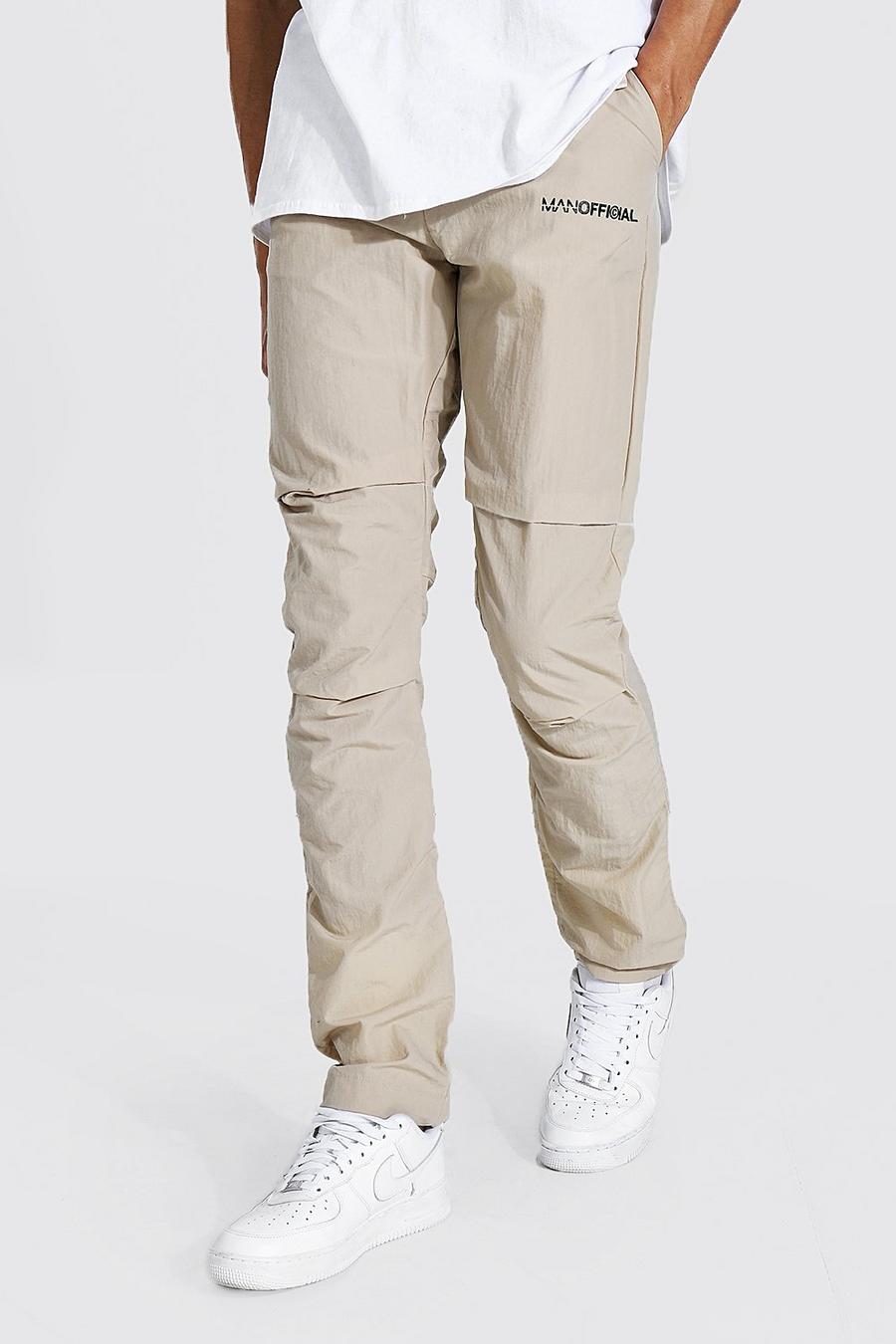 Pantaloni cargo Tall effetto stropicciato con scritta Man Official, Écru image number 1