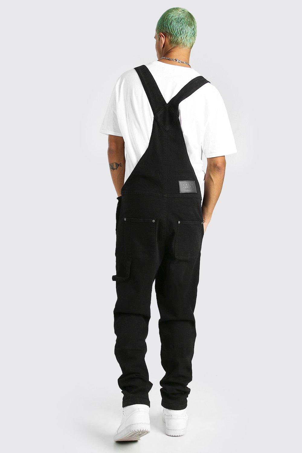 Slim Long Denim Biker Overalls With Rips
