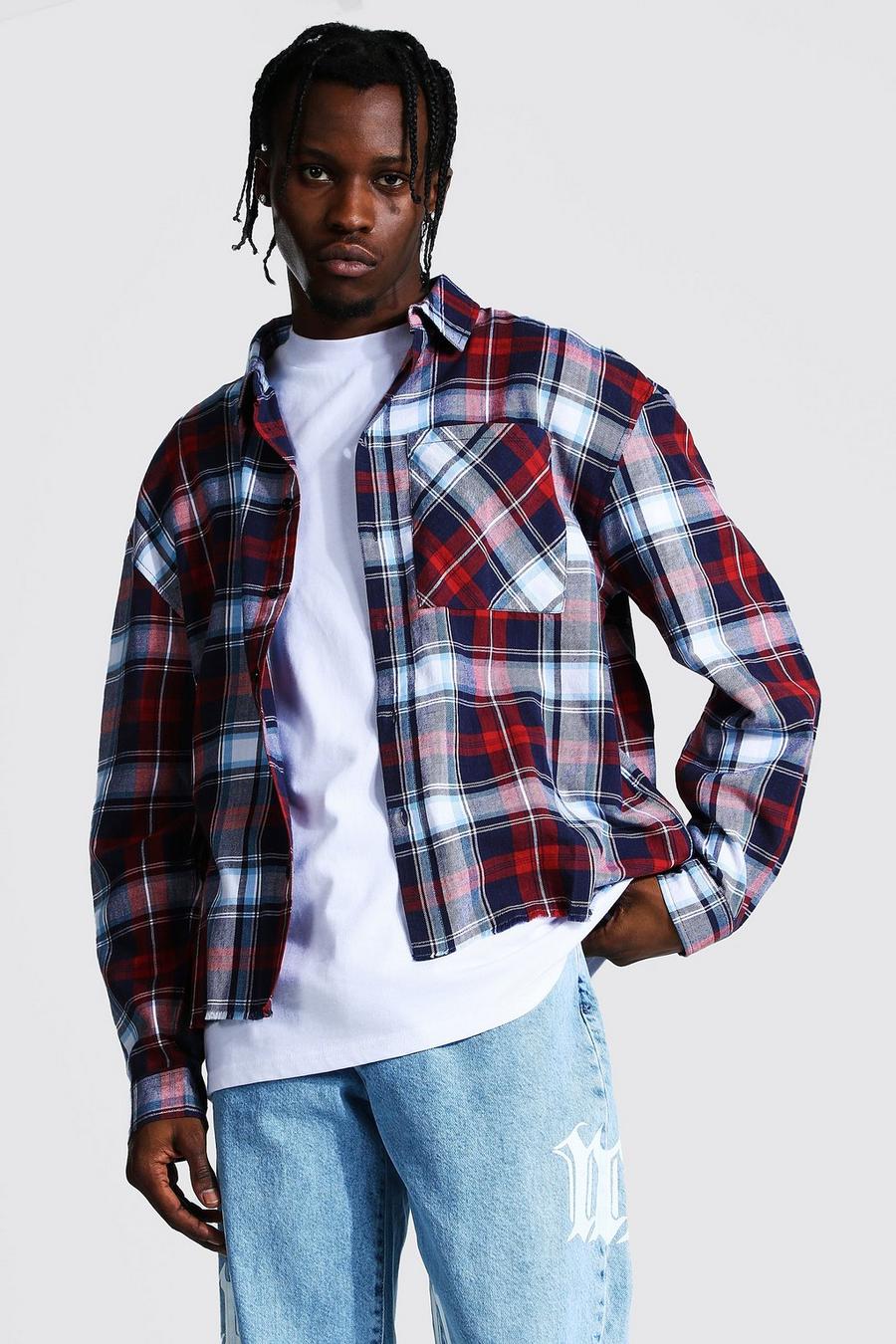 Red Boxy Fit Bleached Check Shirt image number 1