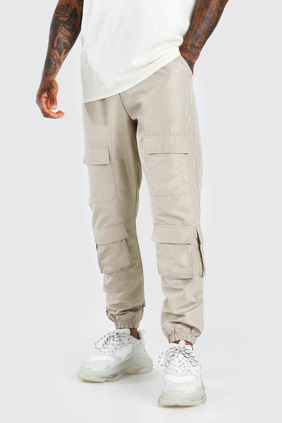 Pantaloni tuta con tasche multiple rivestiti e coulisse regolabili, Pietra image number 1