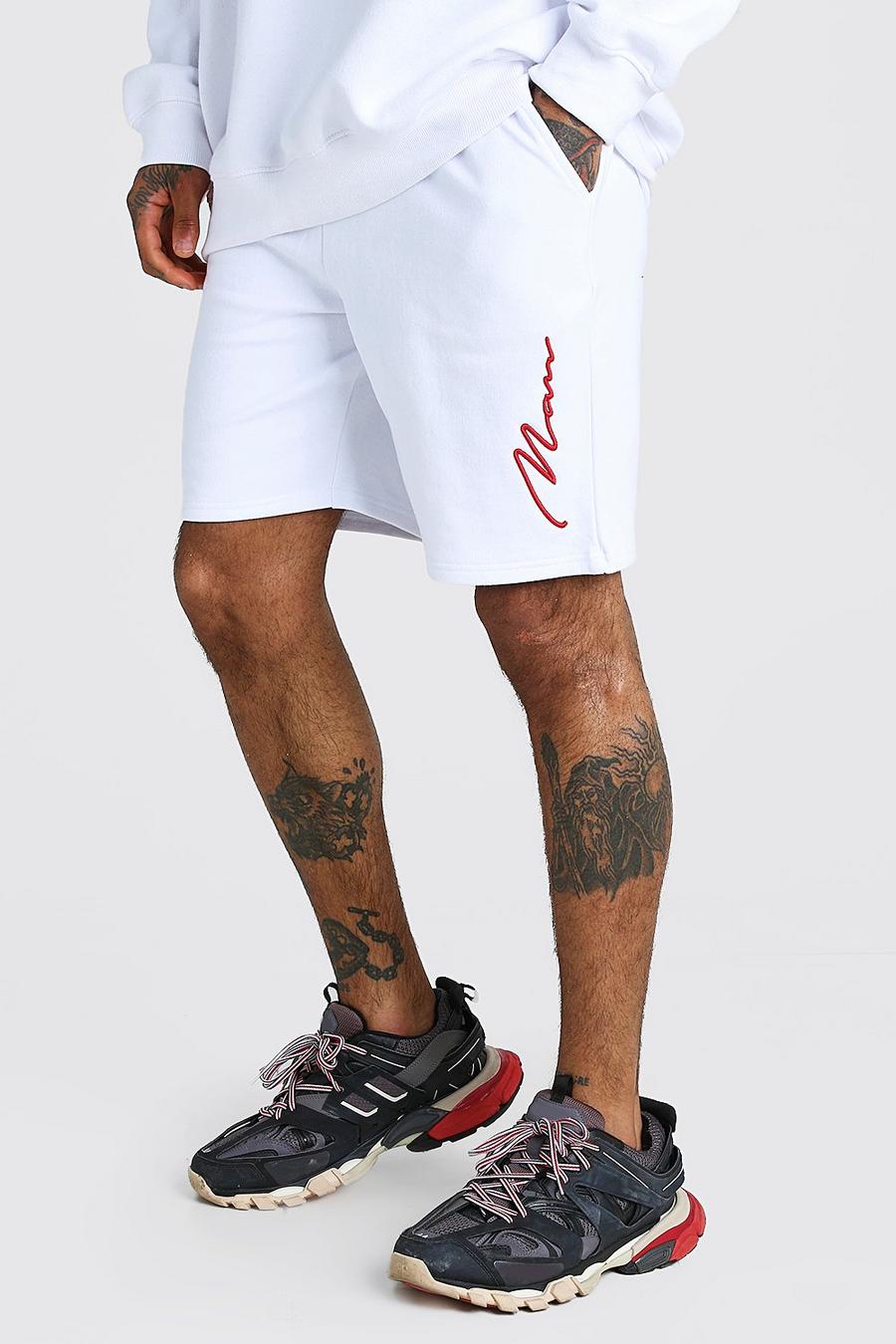 White 3D MAN Signature Embroidered Short image number 1