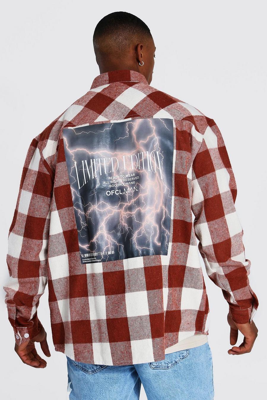 Red Oversized Lightning Back Print Flannel Shirt image number 1