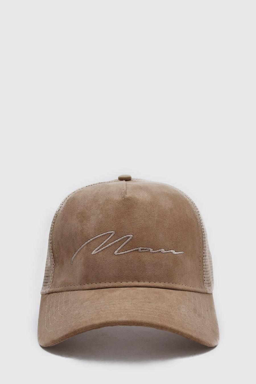 Taupe MAN Script Faux Suede Trucker image number 1