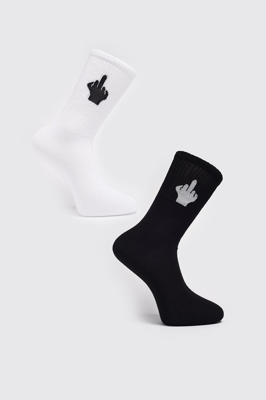 מולטי מארז 2 זוגות גרביים עם איור אצבע אמצעית image number 1