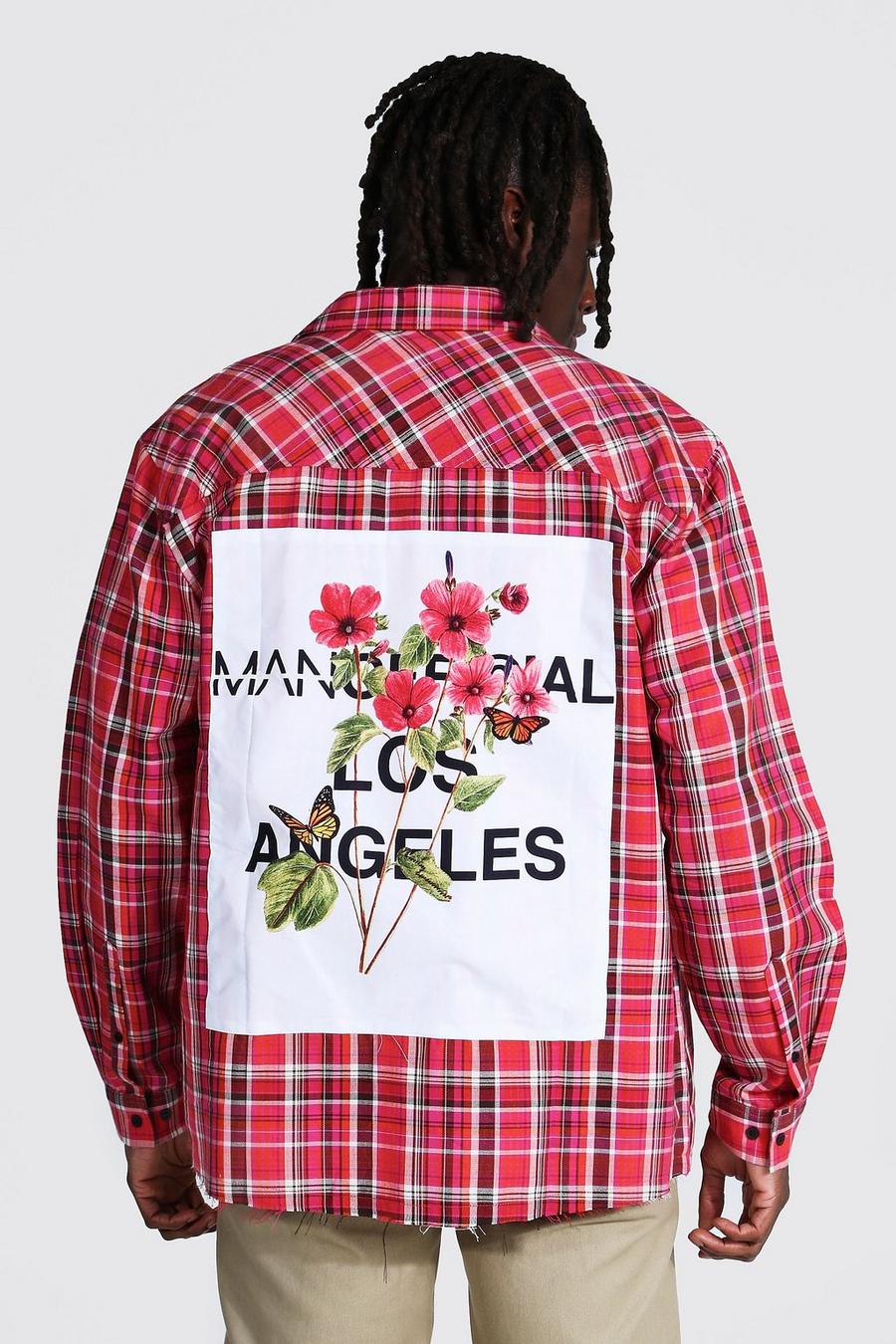 Pink Oversized Check Shirt With Box Back Print image number 1