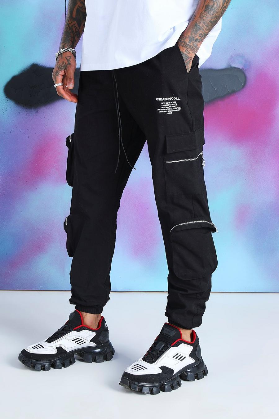 Black Quavo Cargo Trousers With Zip Pockets image number 1
