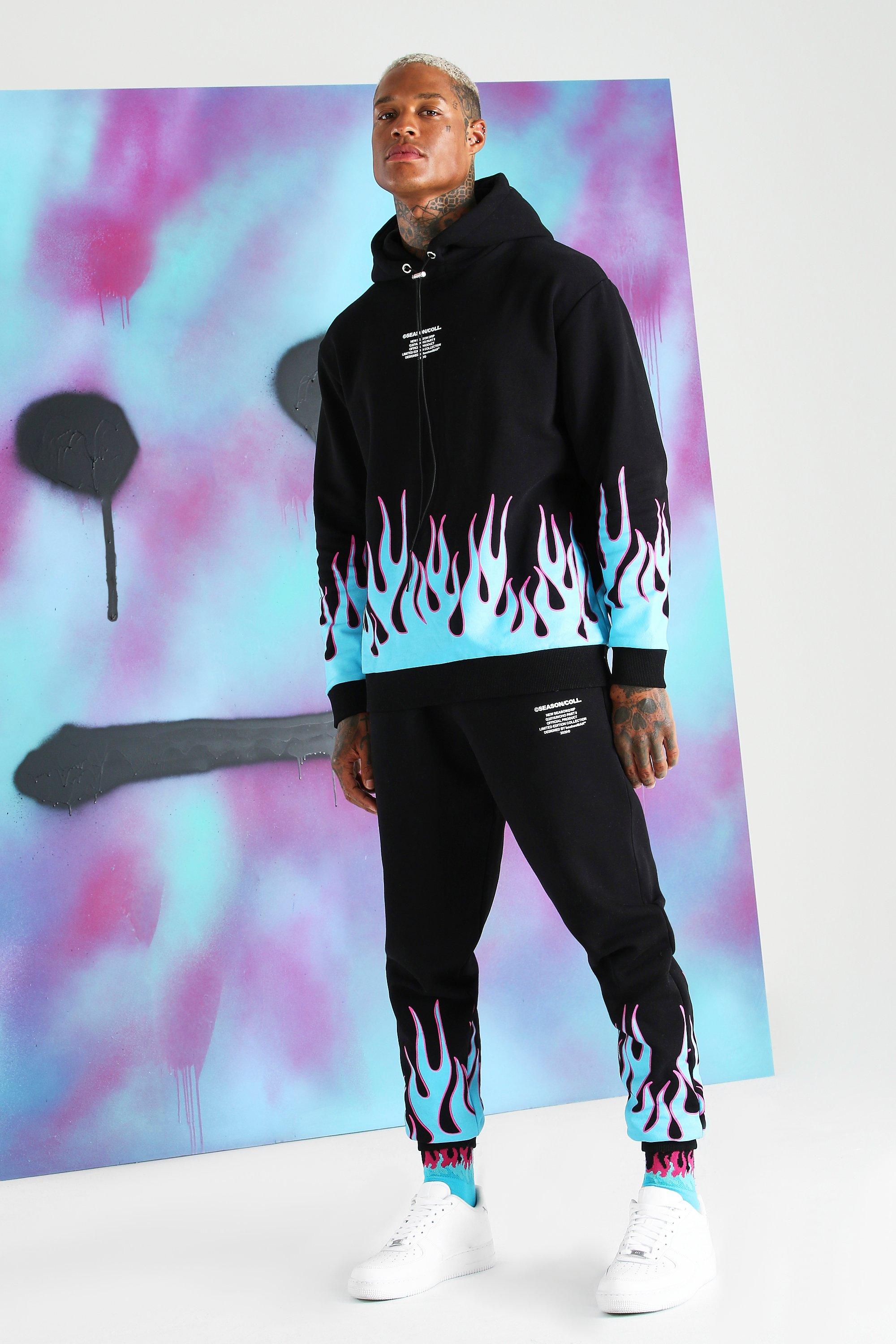 Boohoo Man Quavo Huncho Season 2 Black Hoodie Flames Graphic Size