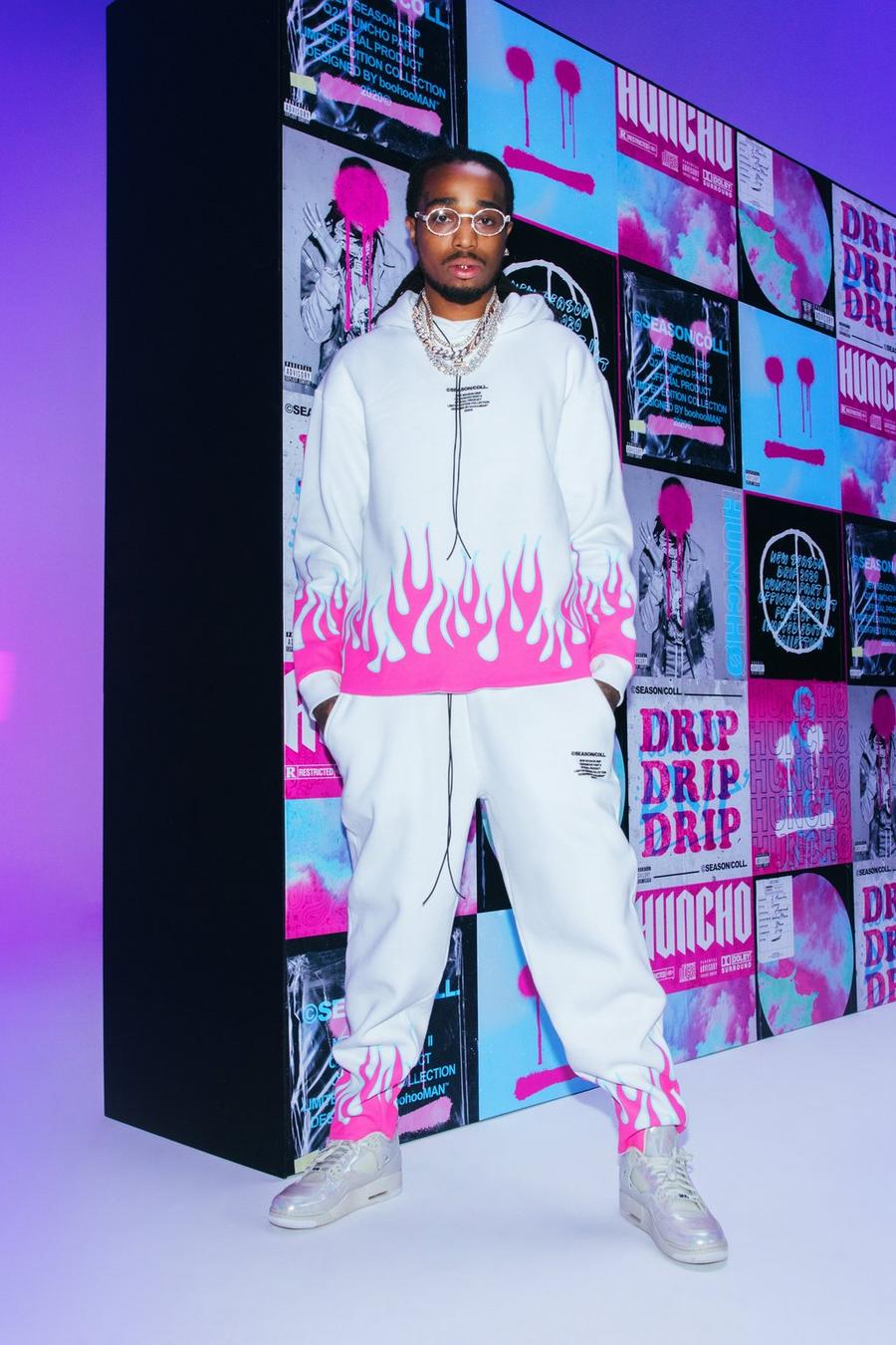 White Quavo Flame Print Tracksuit image number 1