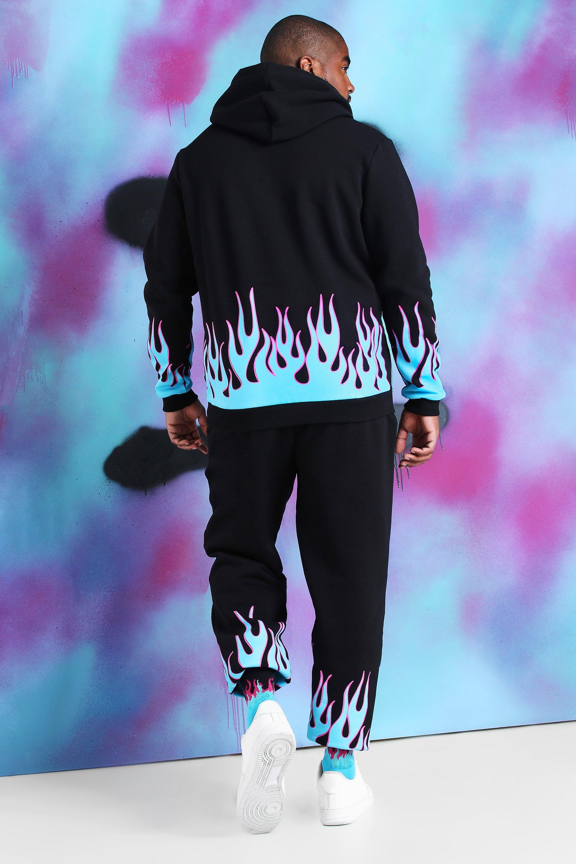 Blue and discount pink flame sweatpants