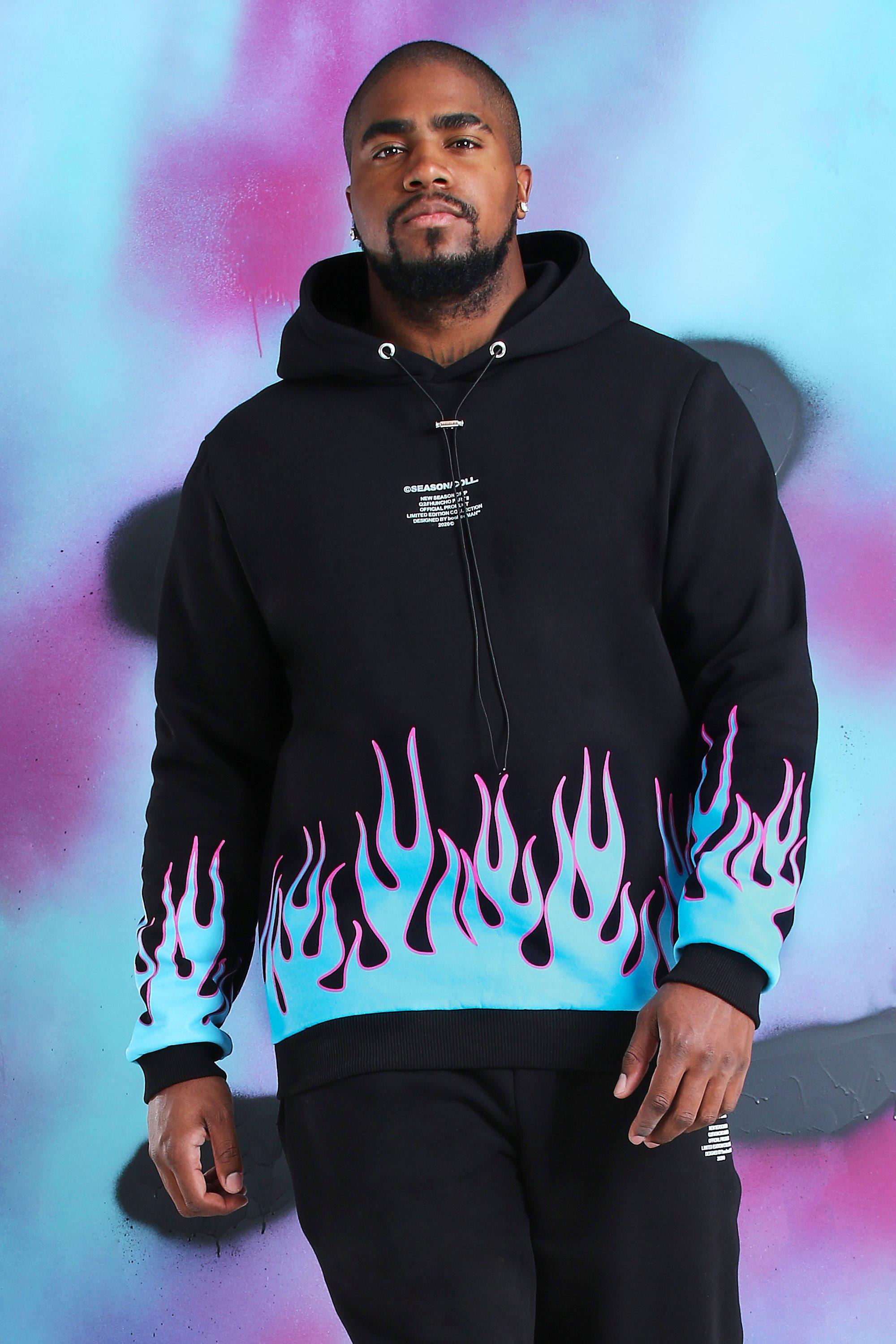 Boohoo Man Quavo Huncho Season 2 Black Hoodie Flames Graphic Size