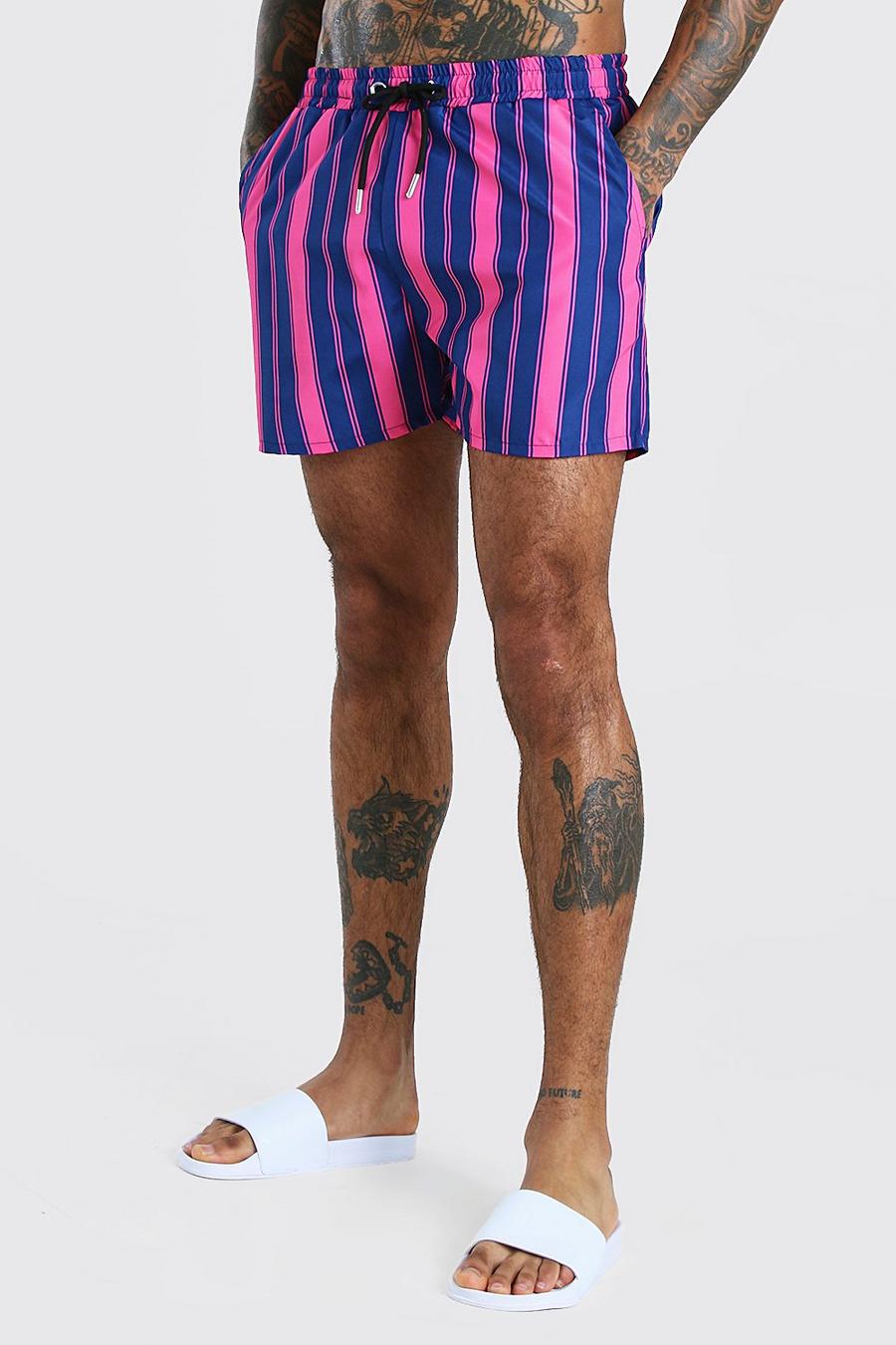 Pink Mid Length Stripe Swim Shorts image number 1
