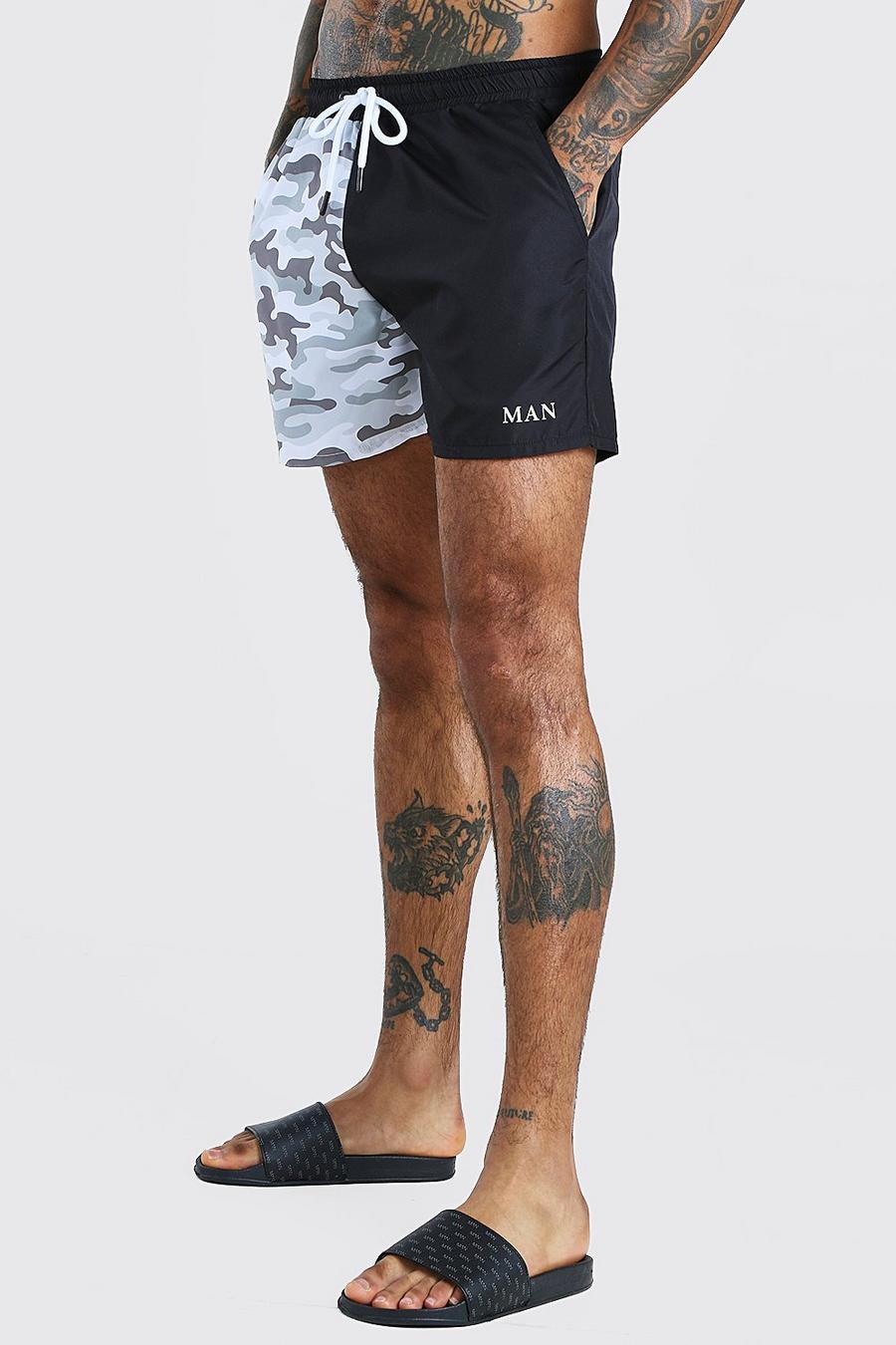 Camo Spliced MAN Printed Swim Shorts image number 1